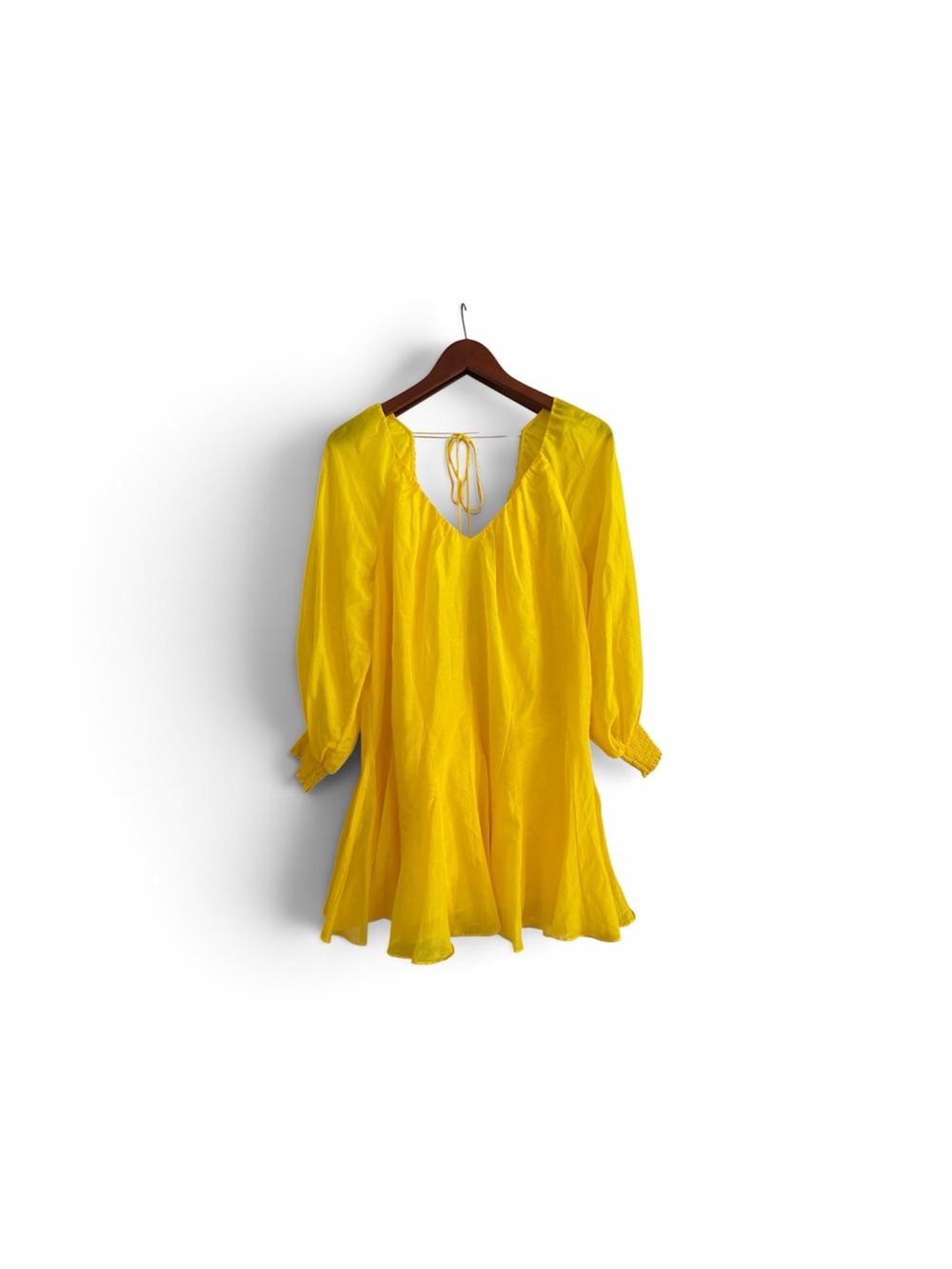 Alice + Olivia Yellow V-Neck Tie-Back Flared Tunic